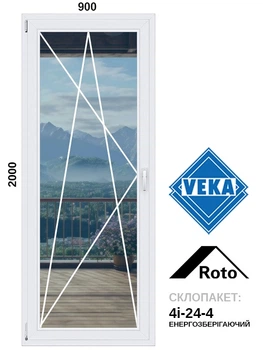 900*2000 двері металопластикові, Veka WHS72 / Roto / 4i-24-4, ліве відкривання, VEKA