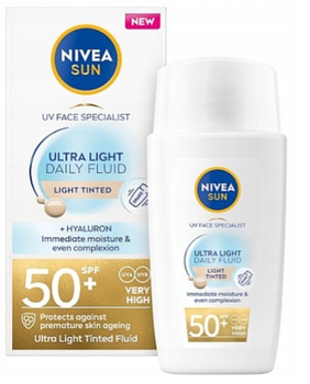 Fluid do twarzy przeciwsłoneczny Nivea Sun Ultra Light Daily Fluid Light Tinted SPF 50+ Jasny 40 ml (4006000171159)