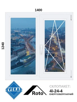 1400*1240, окно металлопластиковое, Veka WHS60 / Roto / 4i-24-4, VEKA