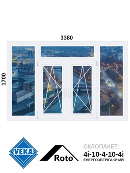 3380*1700, окно металлопластиковое, Veka WHS72 / Roto / 4i-10-4-10-4i, VEKA