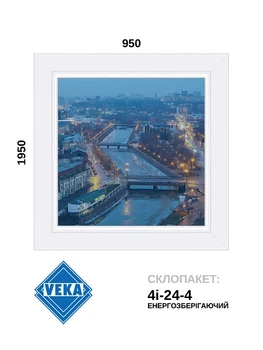 950*1950, окно металлопластиковое глухое, Veka WHS72 / 4i-24-4, VEKA
