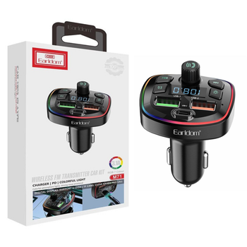 FM-трансмиттер для авто Earldom M71 MP3 2USB+Type-C 3.1A LED-дисплей прикуриватель черный