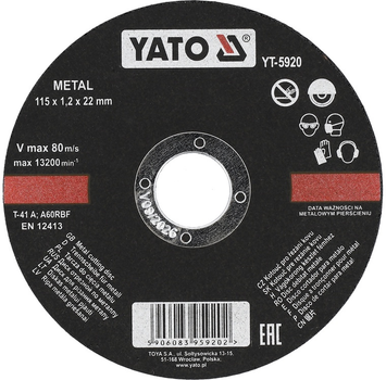 Диск для різання металу YATO 115 x 1.2 мм YT-5920 (5906083959202)
