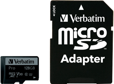 Карта памяти Verbatim Pro microSDHC 128GB Class UH-3 + SD-адаптер (0023942470441)