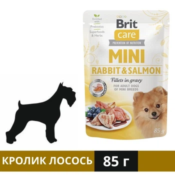Вологий корм Brit Care Mini для собак з філе кролика та лосося в соусі 85 г (8595602560332)A