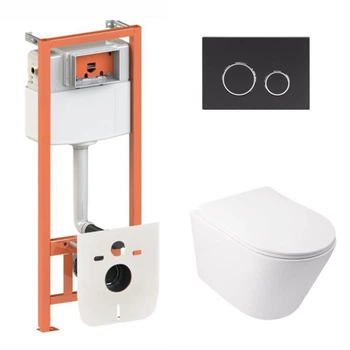 Готовое решение Qtap для ванной комнаты: подвесной унитаз Swan Ultra Quiet 485x360x320 + комплект инсталляции Nest 4 в 1 (круглая клавиша Black mat)