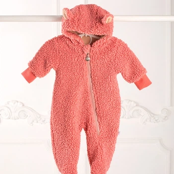 Дитячий комбінезон для немовлят з капюшоном плюш букле Trendy Tot 03-01412 пудровий 62 см (3 мiс.)