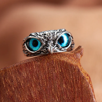 Кольцо OWL сова кольцо с изображением совы с голубыми глазами