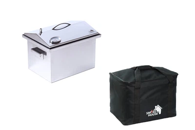 Коптильня Smoke House M DeLuxe 400х300х320 мм до 4 кг для горячего копчения с термометром и сумкой нержавеющая сталь
