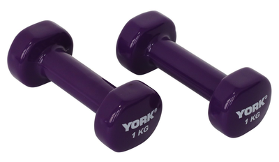 Гантели для фитнеса виниловые круглые York Fitness 2х1кг фиолетовый