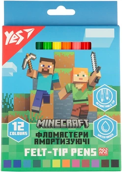 Фломастеры YES Minecraft Амортизирующие 12 цветов (650582) (5056574454928)