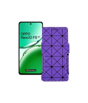 Чохол-книжка з екошкіри для телефону OPPO Reno 12 FS 5G Фіолетовий ромб