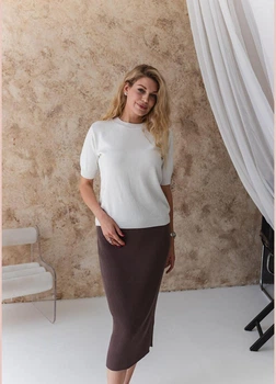 Женская футболка вязаная ART KNIT молочная, L 040575
