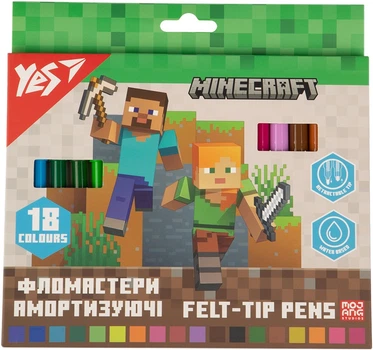 Фломастери YES Minecraft Амортизуючі 18 кольорів (650584) (5056574454942)