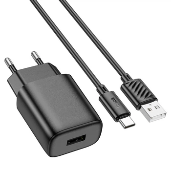 Мережевий зарядний пристрій Hoco C134A Solid 12 Вт USB-A з кабелем Type-C чорний