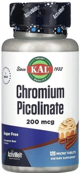 Пиколинат хрома KAL Chromium Picolinate 200 мкг 120 микротаблеток булочка з корцей в упаковке (ARE-575169)
