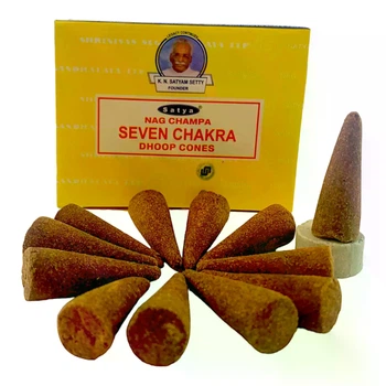 Конусные благовония Satya Seven Chakra Dhoop Cones, 12 шт, для баланса чакр 34999