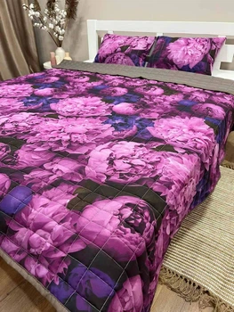 Покривало стьобане Євро 200×220 см подушки 40×60 2 шт Фіолетовий (П4К-fabr-pokr-004)