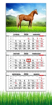 Календарь настенный квартальный на 2026 год на три пружины, Apriori, год Лошади, Лошадь, символ года Лошадь, Horses , 29,7х61см , 45 вид