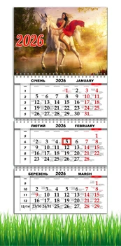 Календарь настенный квартальный на 2026 год на три пружины, Apriori, год Лошади, Лошадь, символ года Лошадь, Horses , 29,7х61см , 41 вид