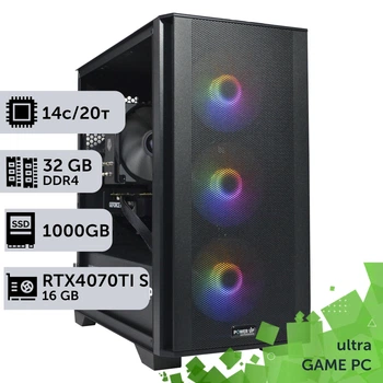 Игровой компьютер GamePC Ultra #323 Core i5 14600K / 32GB / HDD 2TB / SSD 1TB / GeForce RTX 4070Ti Super 16GB геймерский системный блок для киберспорта и стриминга