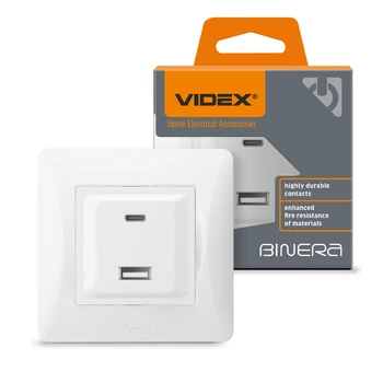 Розетка USB-A+USB-C PD20W біла VIDEX BINERA