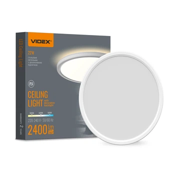 LED світильник з декоративною підсвіткою круглий білий VIDEX 22W, регулювання 3000K-4000K-5000K перемикачем, настінно-стельовий IP54