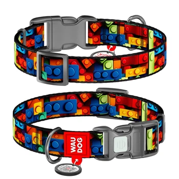 Нашийник WAUDOG Nylon з QR адресником, пластикова пряжка-фастекс "Блоки" M (4823089375724)