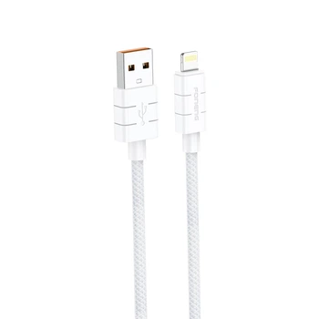 Кабель Foneng XS02 USB→Lightning 2,4 A, 1,2 м быстрая зарядка, усиленная нейлоновая оплётка, цветной дизайн, прочные металлические коннекторы. Идеален для iPhone, iPad и зарядки в автомобиле Белый