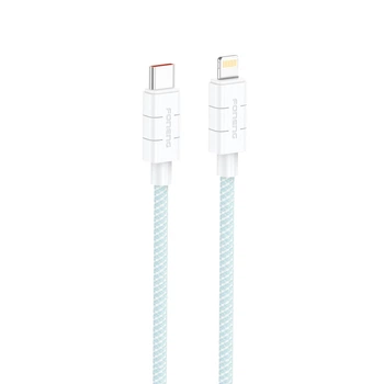 Плетёный кабель Foneng XS02 USB-C→Lightning 2,4 A, 1,2 м — усиленная нейлоновая оплётка, металлические коннекторы, стильный дизайн, для iPhone и iPad, надёжная передача данных и быстрая зарядка Голубой