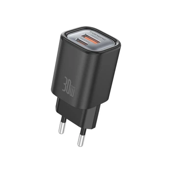 Сетевой адаптер Foneng EU71 GaN 30 Вт, 2×USB-A + USB-C PD, QC, PPS, быстрая зарядка 5 V/9 V/12 V/15 V/20 V, компактный блок питания, совместим со смартфонами, планшетами и ноутбуками Черный