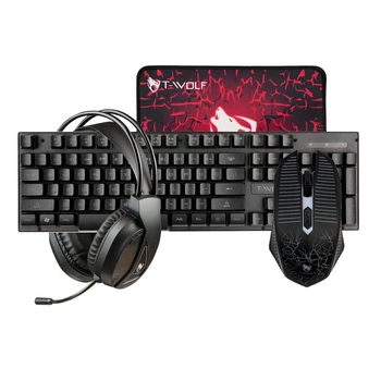 Игровой комплект 4-in-1 T-Wolf TF-400 (клавиатура, мышь, наушники, коврик), Black