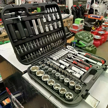 Набор инструментов INTERTOOL ET-8111 STORM, 111 предметов, Cr-V, 2 трещотки 1/2" и 1/4", ударные головки в комплекте