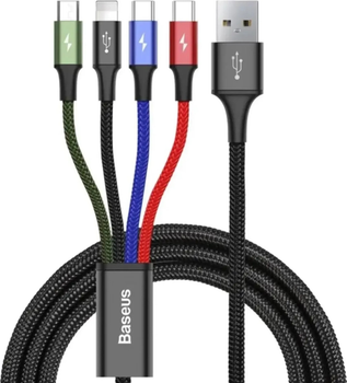 Кабель Baseus Fast 4-in-1 USB to Lightning+ 2x USB-C + MicroUSB 3.5A 1.2 м Black (CA1T4-B01)