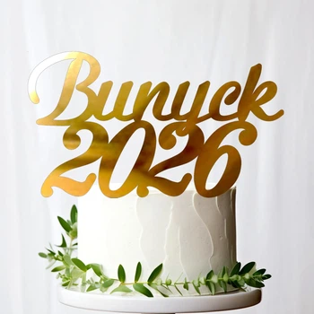 Золотой Топпер на Выпускной "Випуск 2026" 14х8см (без палочки) Фигурка на Торт в Цветы Зеркальная Надпись Пластик Золото