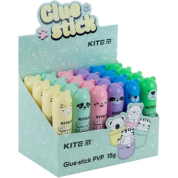 Клей-олівець PVP Kite Colorful, з фігурним ковпачком, 15 г K24-1131