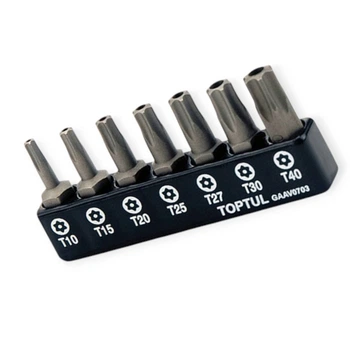 Набір біт 1/4" 6 променів TORX 7 шт T 10, 15, 20, 25, 27, 30, 40 мм, 25мм з отв. (планка) Toptul