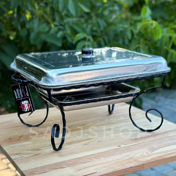Садж блюдо для подачі шашлика з підігрівом Grill прямоугольний 35-45см Чорний база
