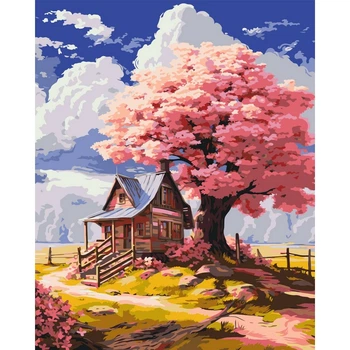 Картина по номерам Оригами Розовое дерево в лесу, 40x50 см (LW3296)