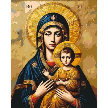 Картина по номерам Оригами Икона Божья Матерь с красками металик, 40x50 см (LW3431)
