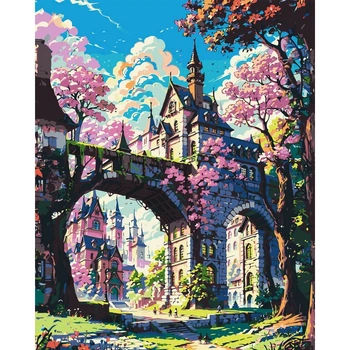 Картина за номерами Орігамі Казковий замок в сакурі, 40x50 см (LW3331)