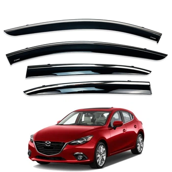 Дефлекторы окон (ветровики) для Mazda 3 Sedan 2013-2019 с нерж. хром полоской (HAWK)