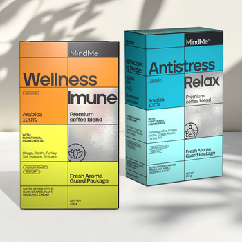 Кава мелена Wellness & Imune та Antistress & Relax MindMe з функціональними інгредієнтами 2x250 г (MMCF2838)
