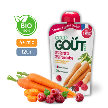 Пюре фруктове Good Gout BIO Морква з малиною для дітей від 4 місяців, 120 г