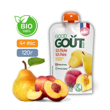 Пюре фруктове Good Gout BIO Персик із грушею для дітей від 4 місяців, 120 г