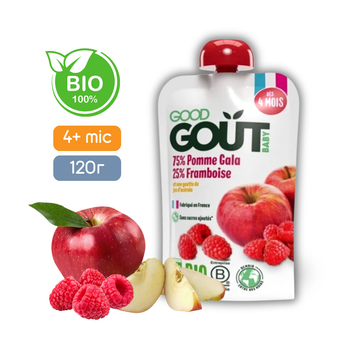 Пюре фруктове Good Gout BIO Яблуко Гала з малиною для дітей від 4 місяців, 120 г