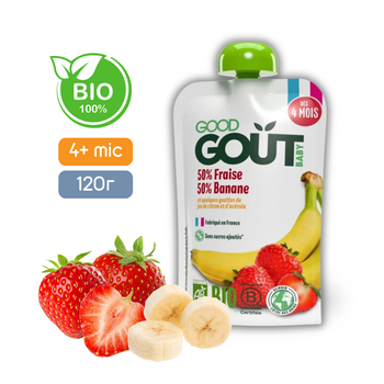Пюре фруктове Good Gout BIO Полуниця з бананом для дітей від 4 місяців, 120 г