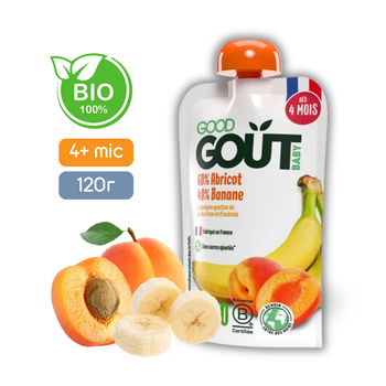 Пюре фруктове Good Gout BIO Абрикос з бананом для дітей від 4 місяців, 120 г