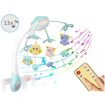 Мобиль на кроватку Ricokids СРRK-813, карусель с подвесными игрушками, с проектором звездного неба, музыкальный плеер и ночник, 13 мелодий, дистанционное управление, голубой