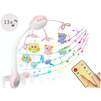 Мобиль на кроватку Ricokids СРRK-813, карусель с подвесными игрушками, с проектором звездного неба, музыкальный плеер и ночник, 13 мелодий, дистанционное управление, розовый